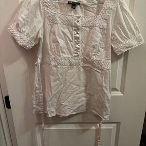 I.N. Studio Blue and White Puff Sleeve Blouse